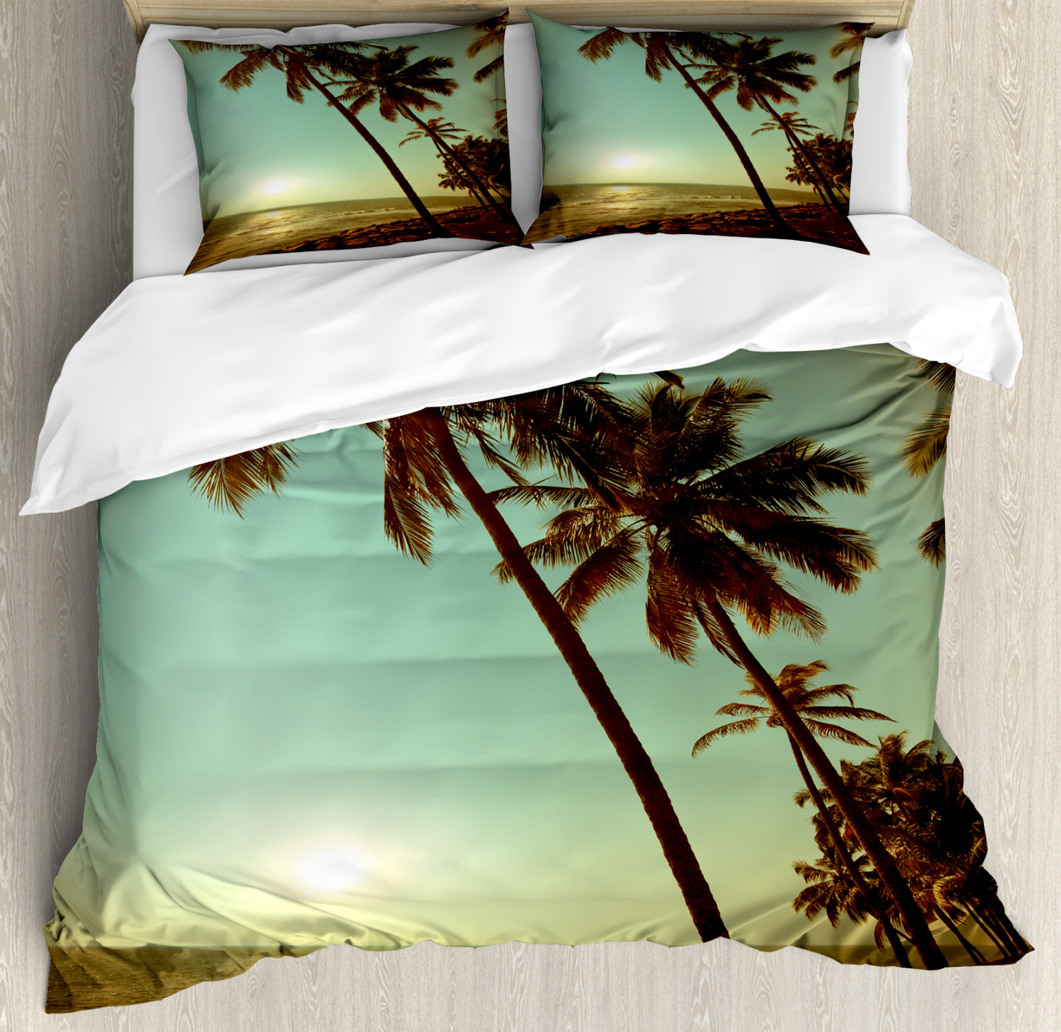 Tropical Duvet Cover Set With Pillow Shams Sunset Pacific Dusk