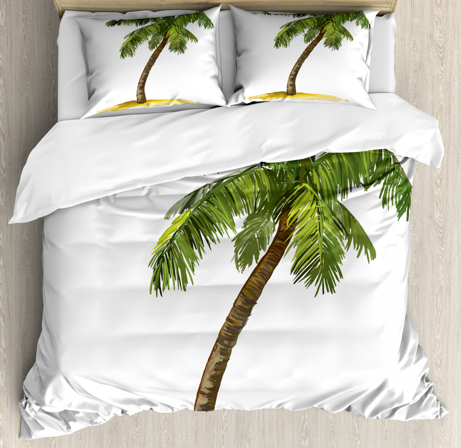 Tropical Duvet Cover Set With Pillow Shams Cartoon Palm Trees