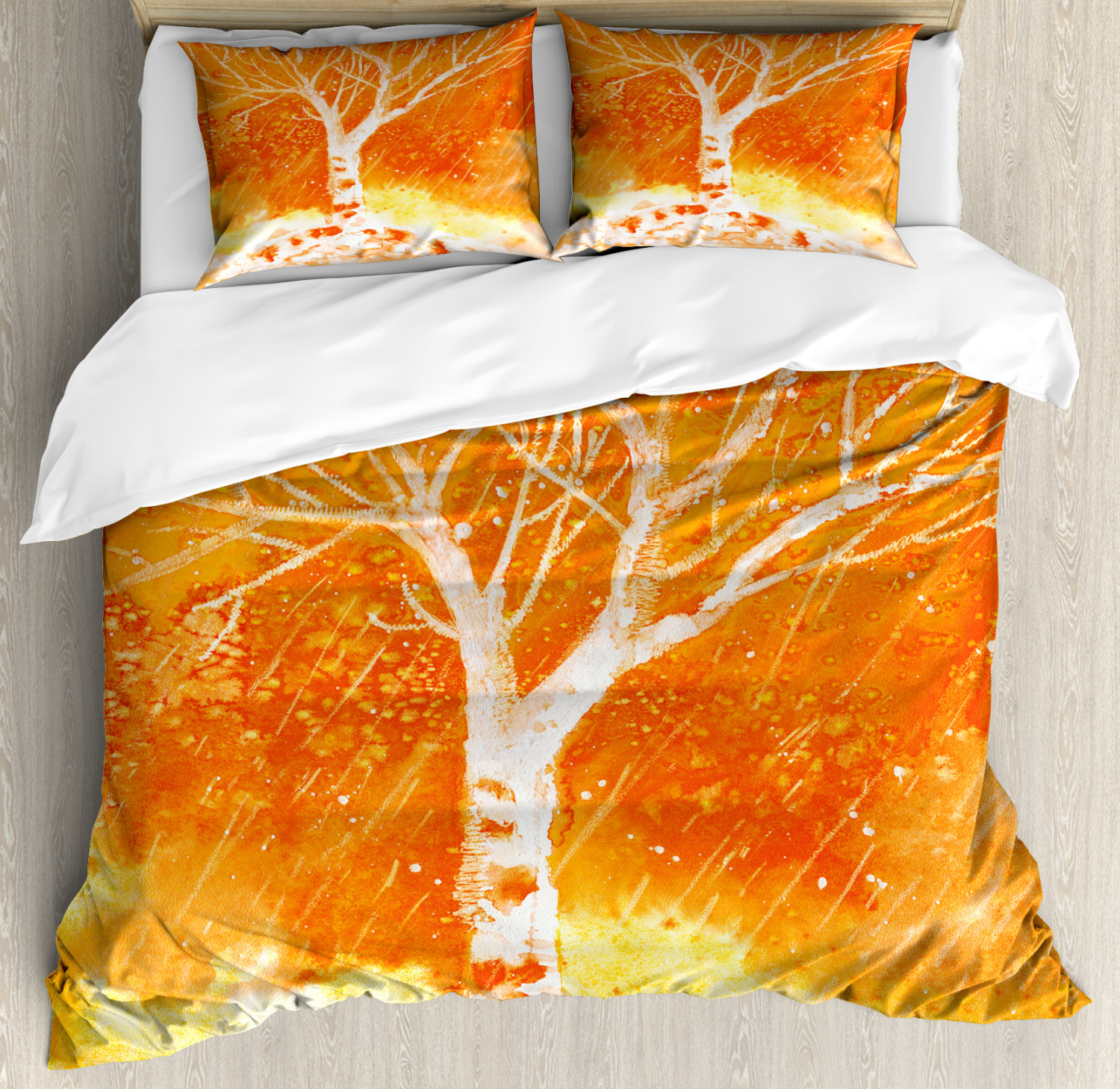 Orange Duvet Cover Set with Pillow Shams Leafless Tree Autumn Print eBay