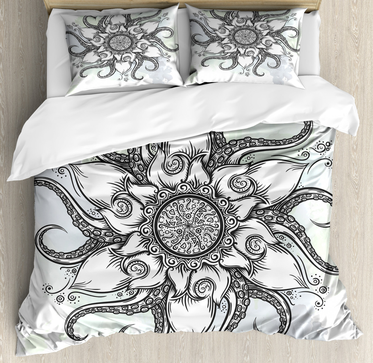 Octopus Duvet Cover Set with Pillow Shams Drawn Mandala Flower Print Octopus Duvet Cover Set with Pillow Shams Drawn Mandala Flower Print