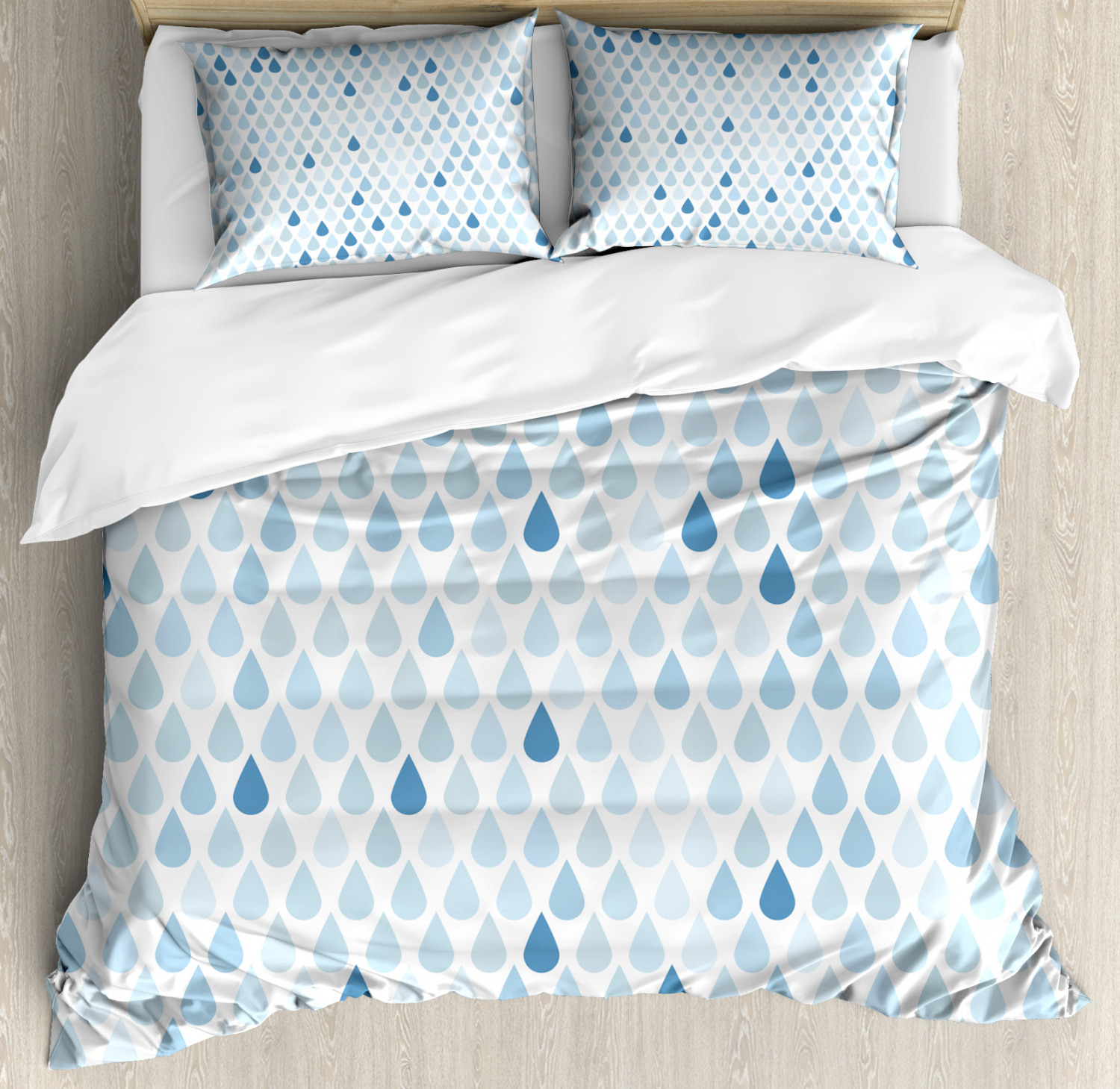 Blue Duvet Cover Set With Pillow Shams Raindrops White Navy Print
