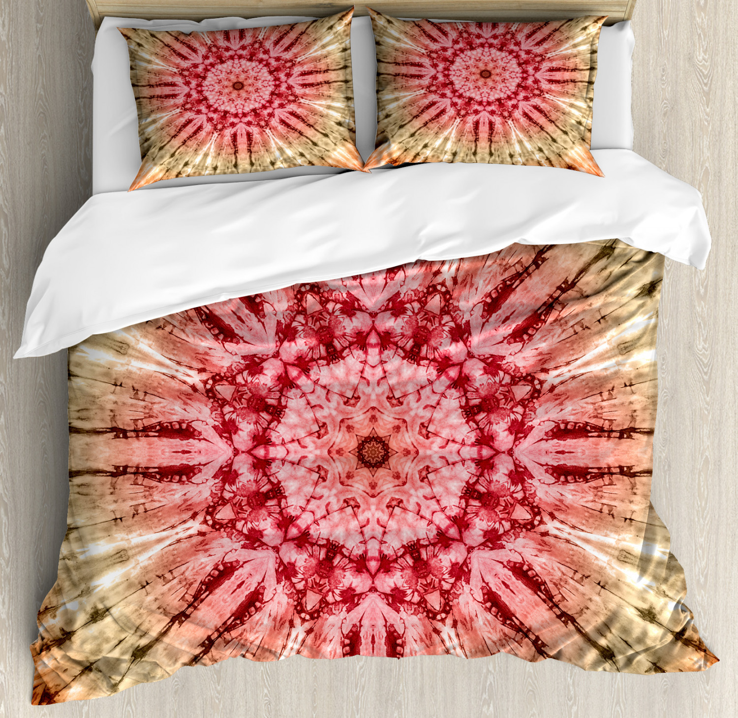 Fabric Duvet Cover Set With Pillow Shams Batik Hippie Red Brown