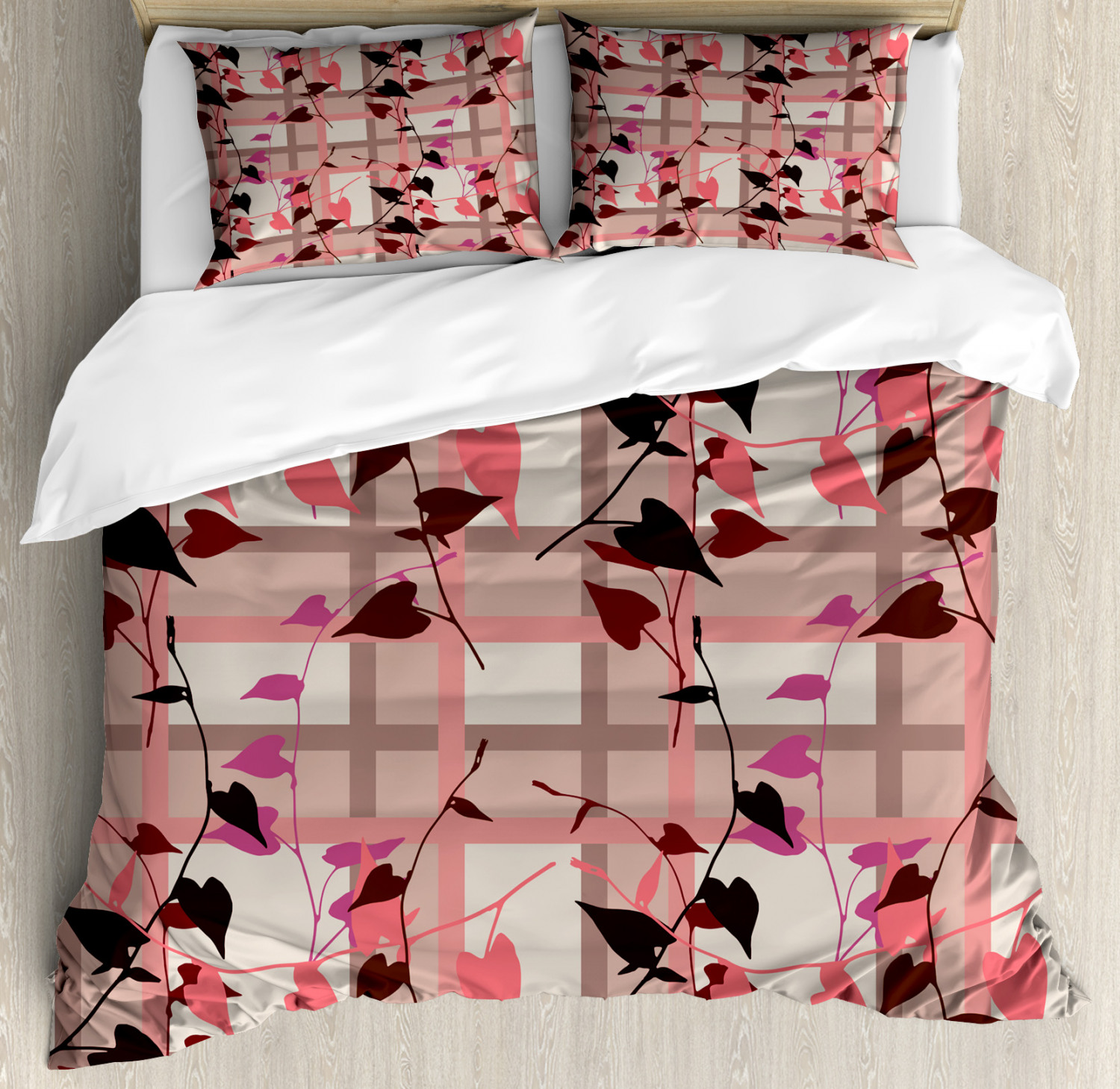 Coral Duvet Cover Set with Pillow Shams Heart Swirling Leaves Print eBay