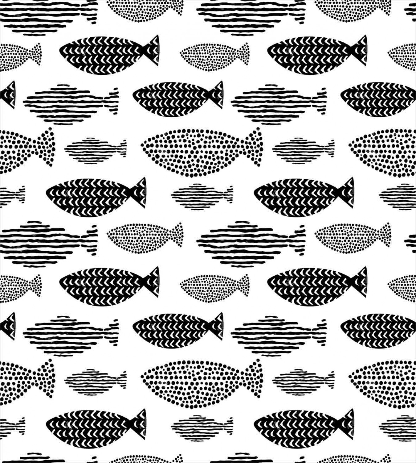 Fish Duvet Cover Set With Pillow Shams Sea Animals Black White