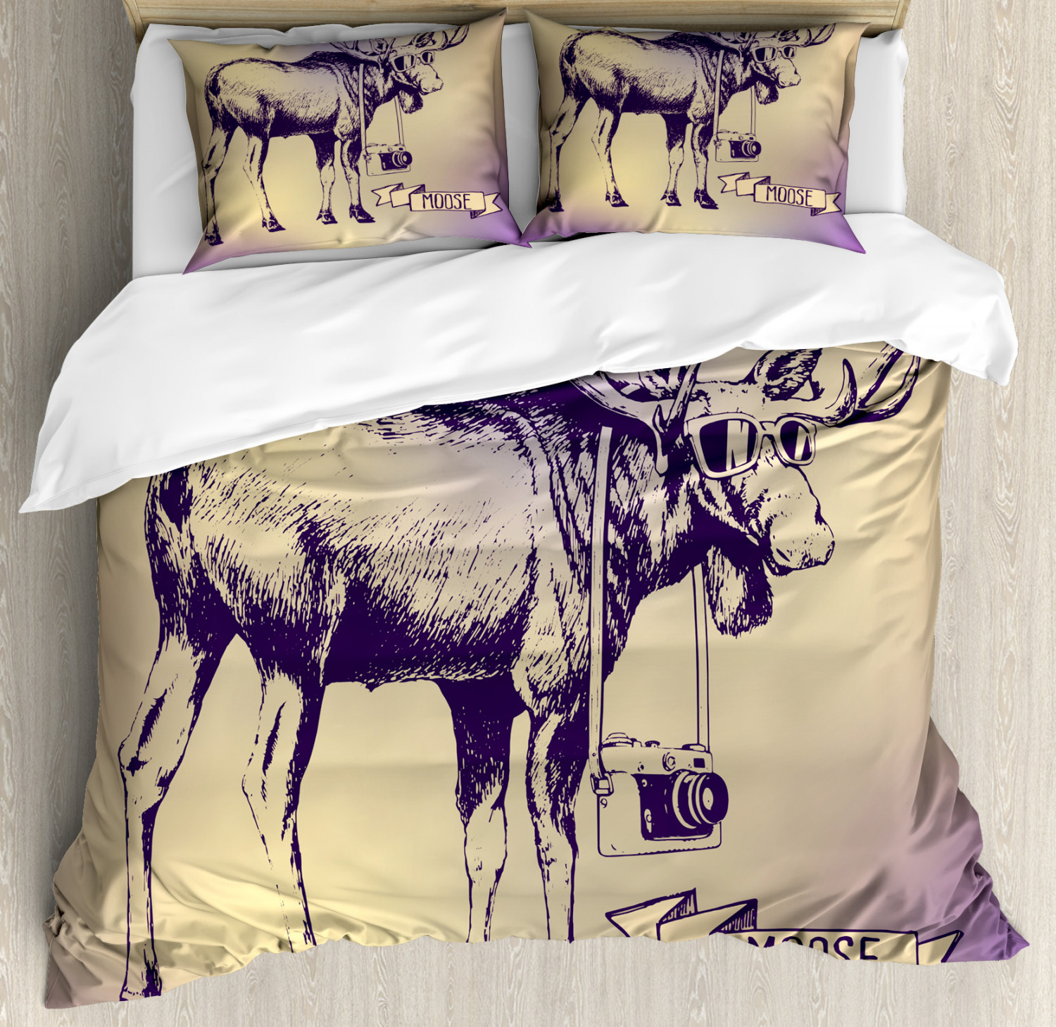 Moose Duvet Cover Set With Pillow Shams Hipster Deer With Camera