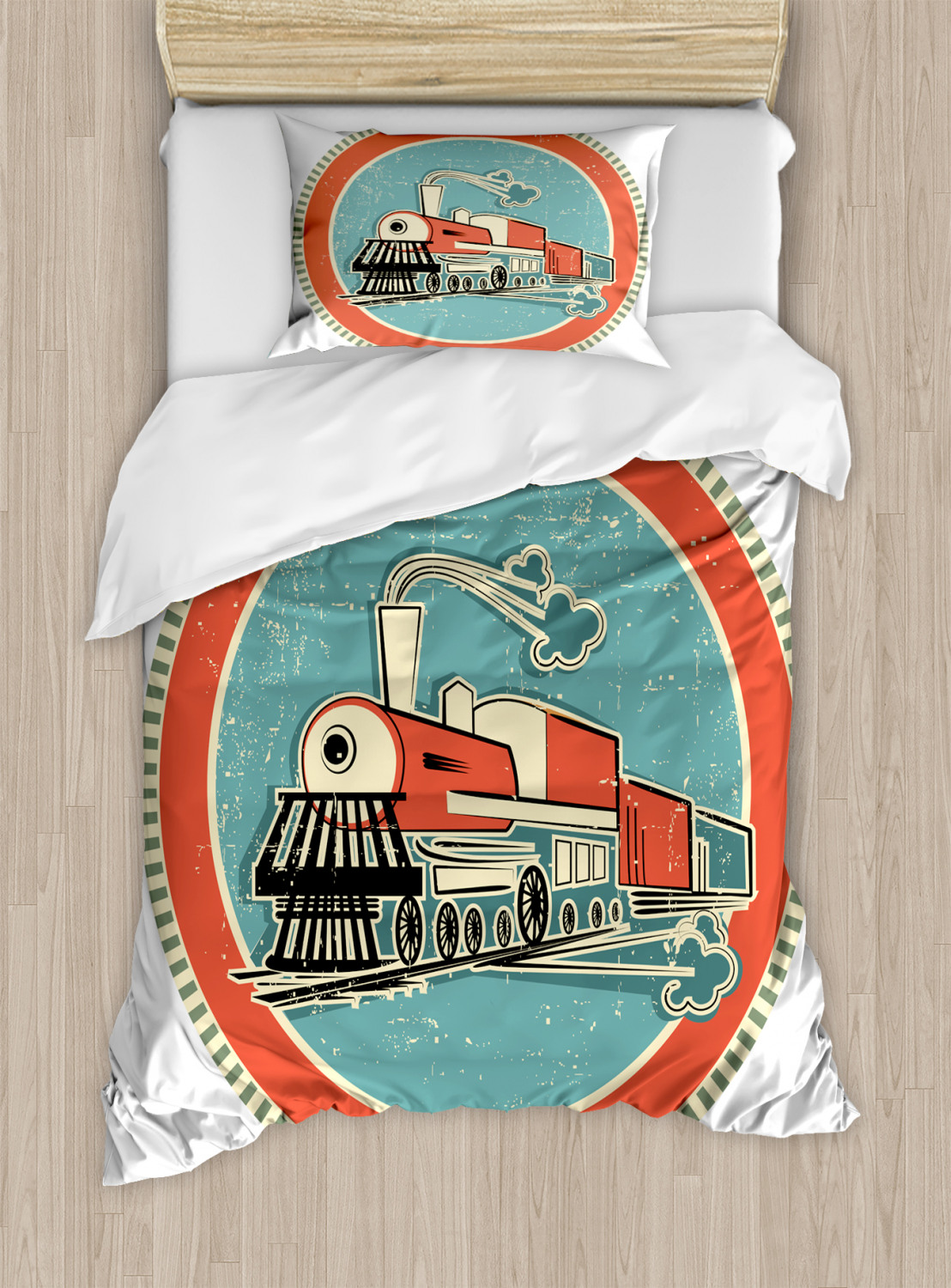 Steam Engine Duvet Cover Set with Pillow Shams Retro Train Art Print - Picture 7 of 8