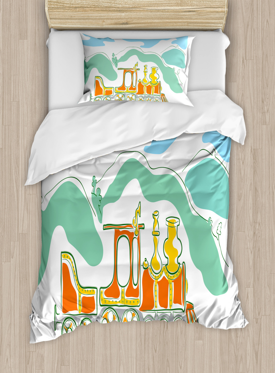 Steam Engine Duvet Cover Set with Pillow Shams Small Old Train Print - Picture 7 of 8