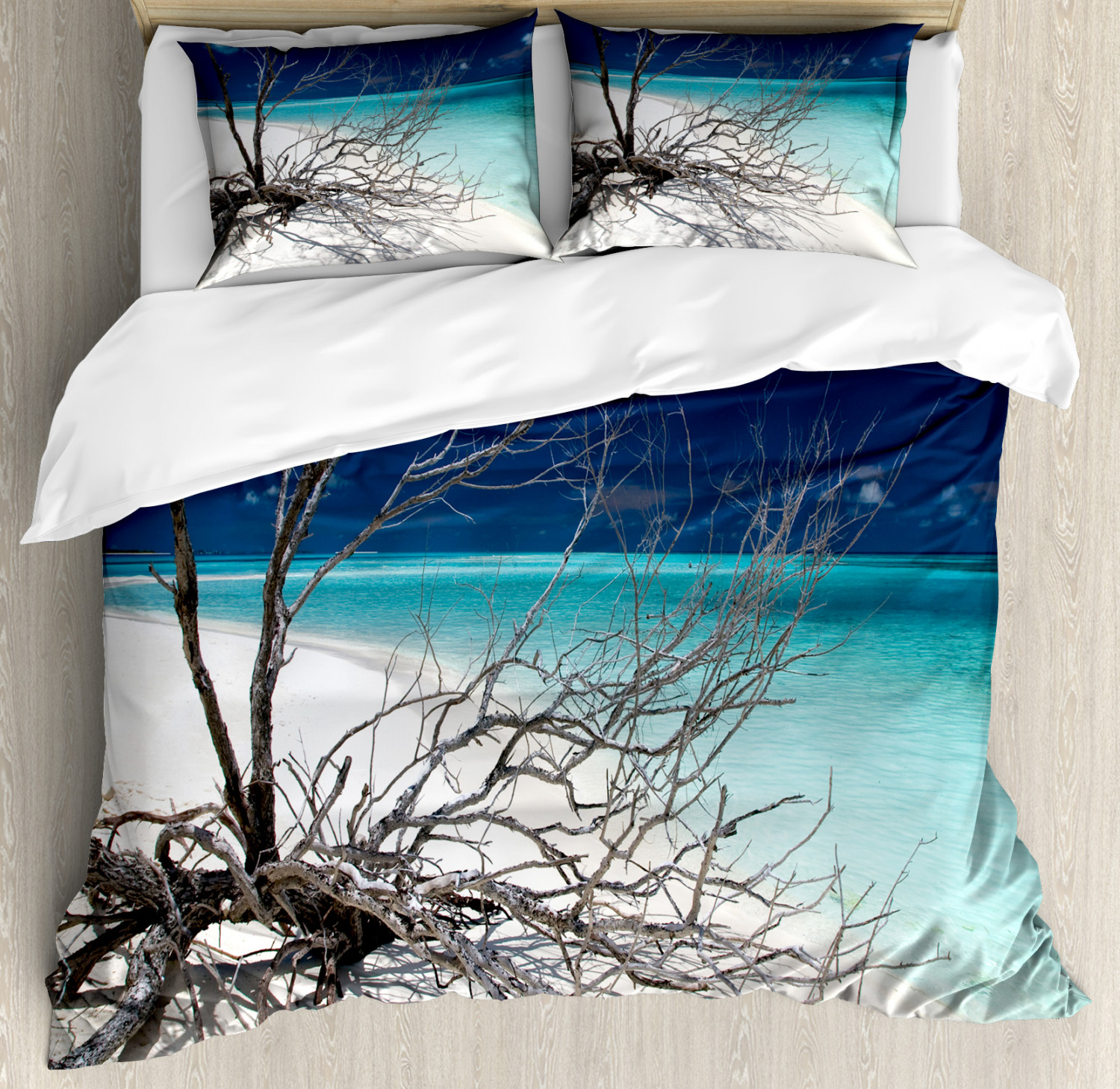 Beach Duvet Cover Set With Pillow Shams Seascape Theme Driftwood