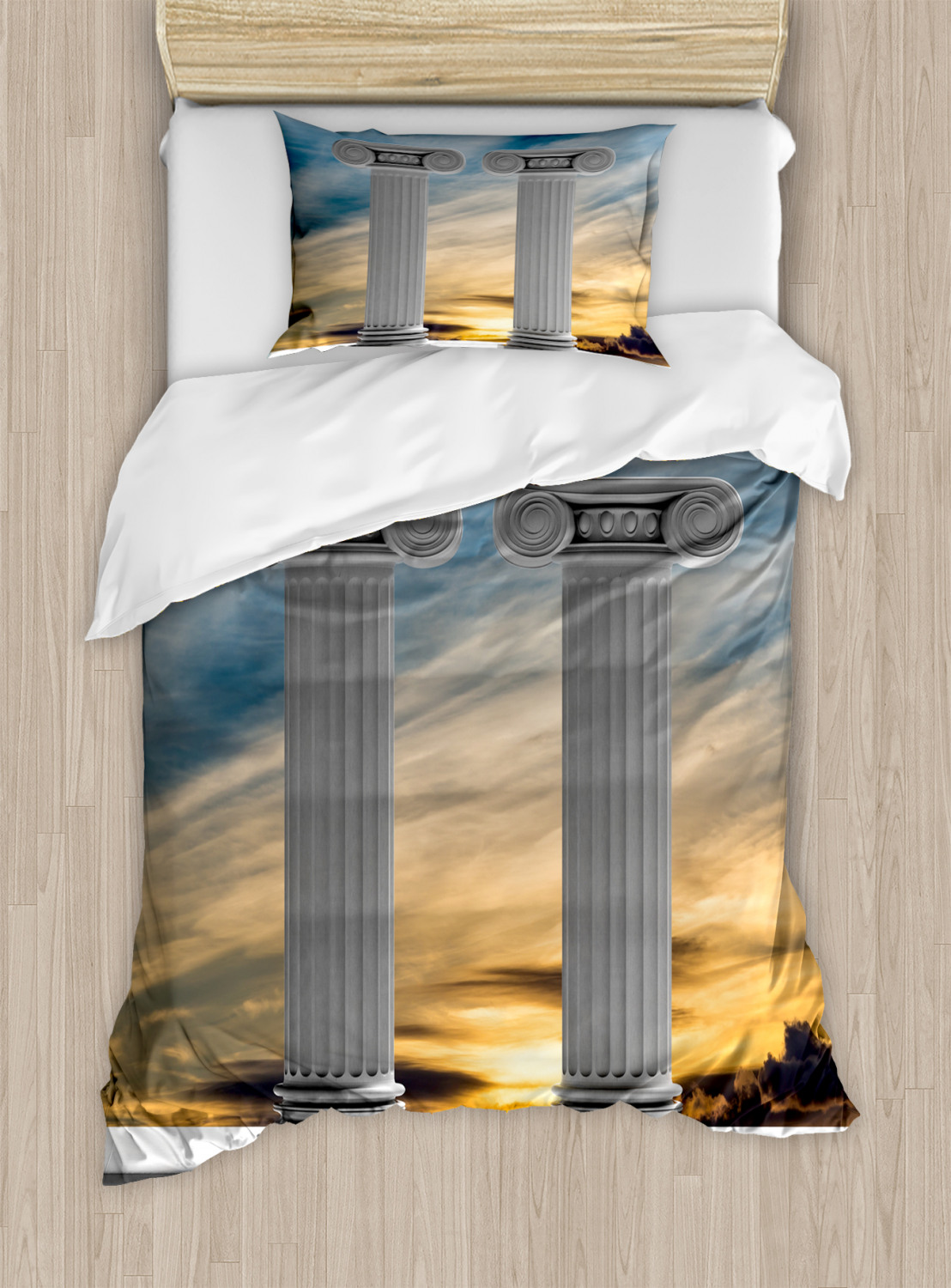 Digital Duvet Cover Set with Pillow Shams Ancient Marble Pillars Print