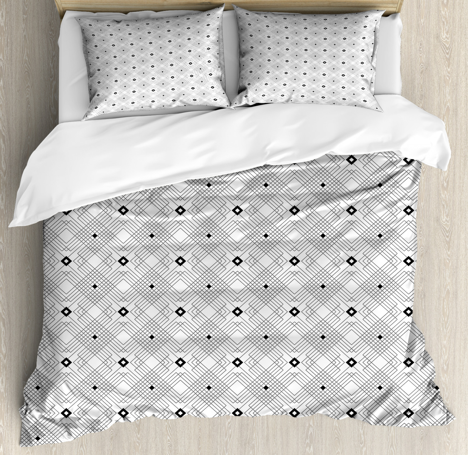 Black and White Duvet Cover Set with Pillow Shams Modern Squares Print ...