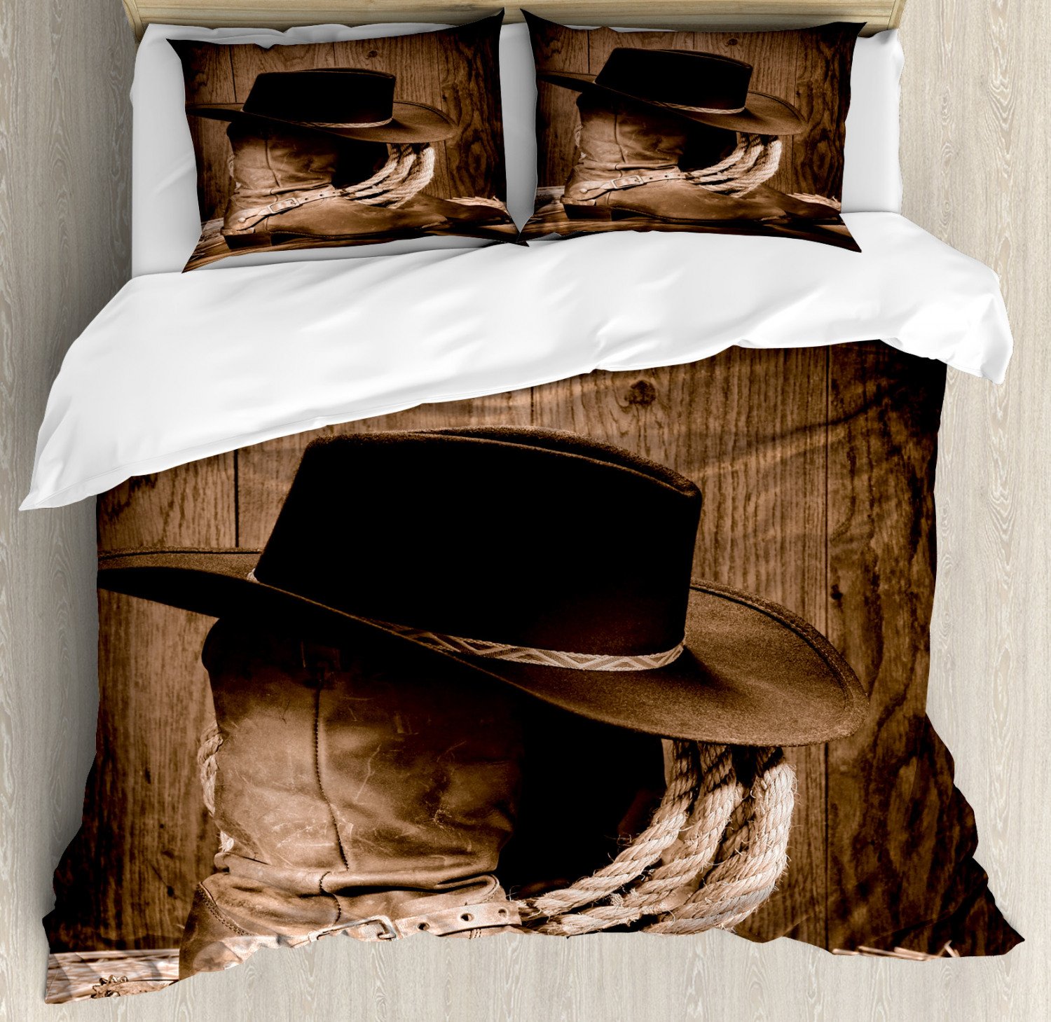 Western Duvet Cover Set With Pillow Shams Wild Cowboy Hat Wooden