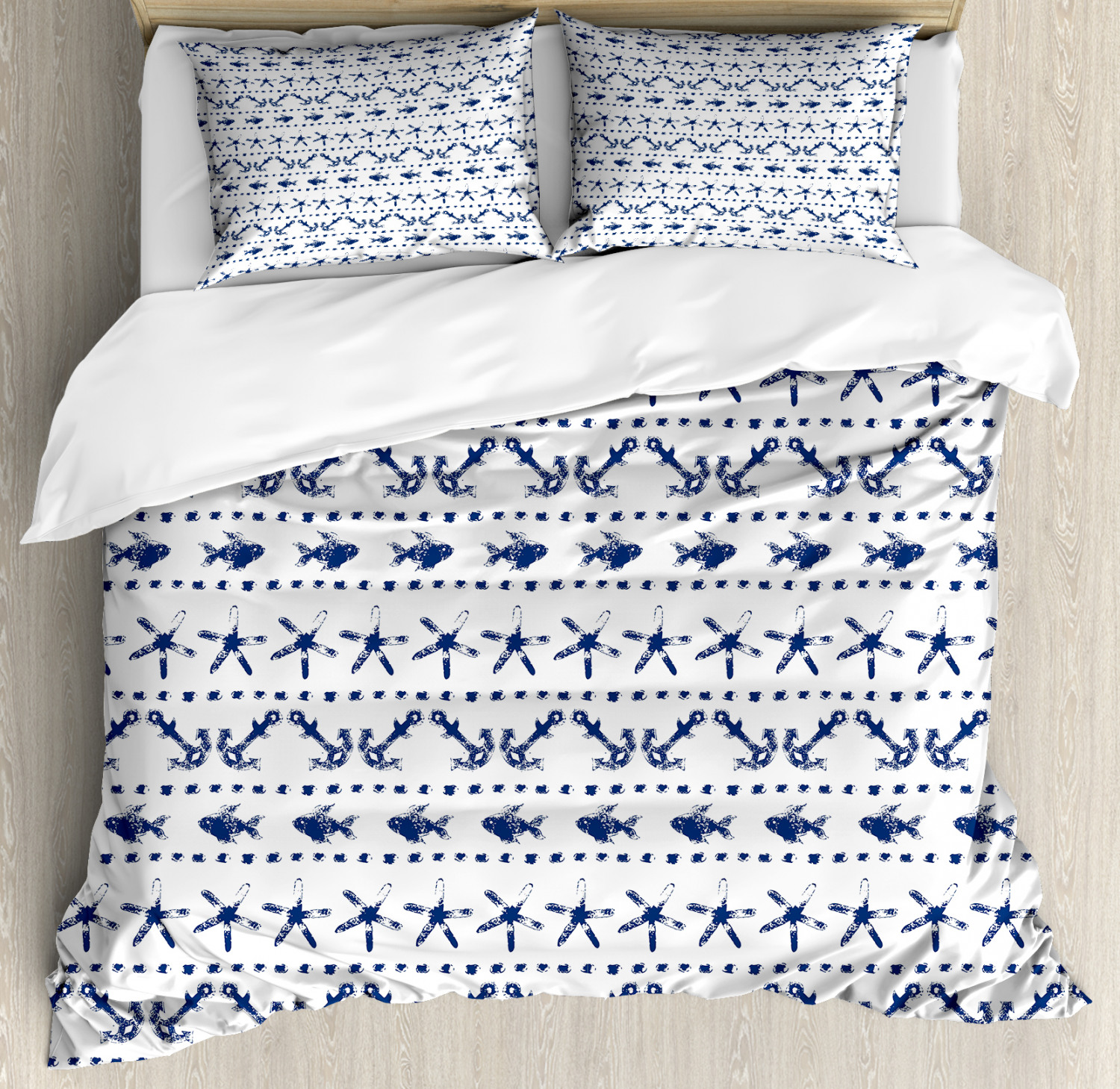 Navy Duvet Cover Set With Pillow Shams Anchor Starfish Sea Life