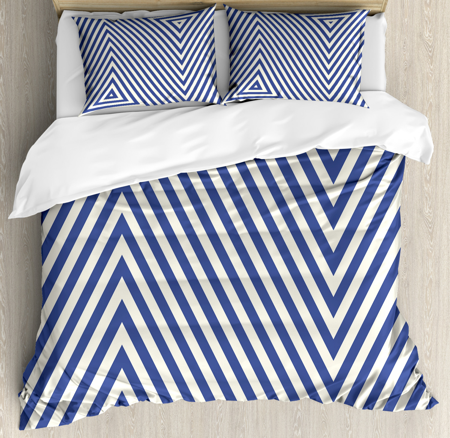 Geometric Duvet Cover Set With Pillow Shams Triangle And Stripes