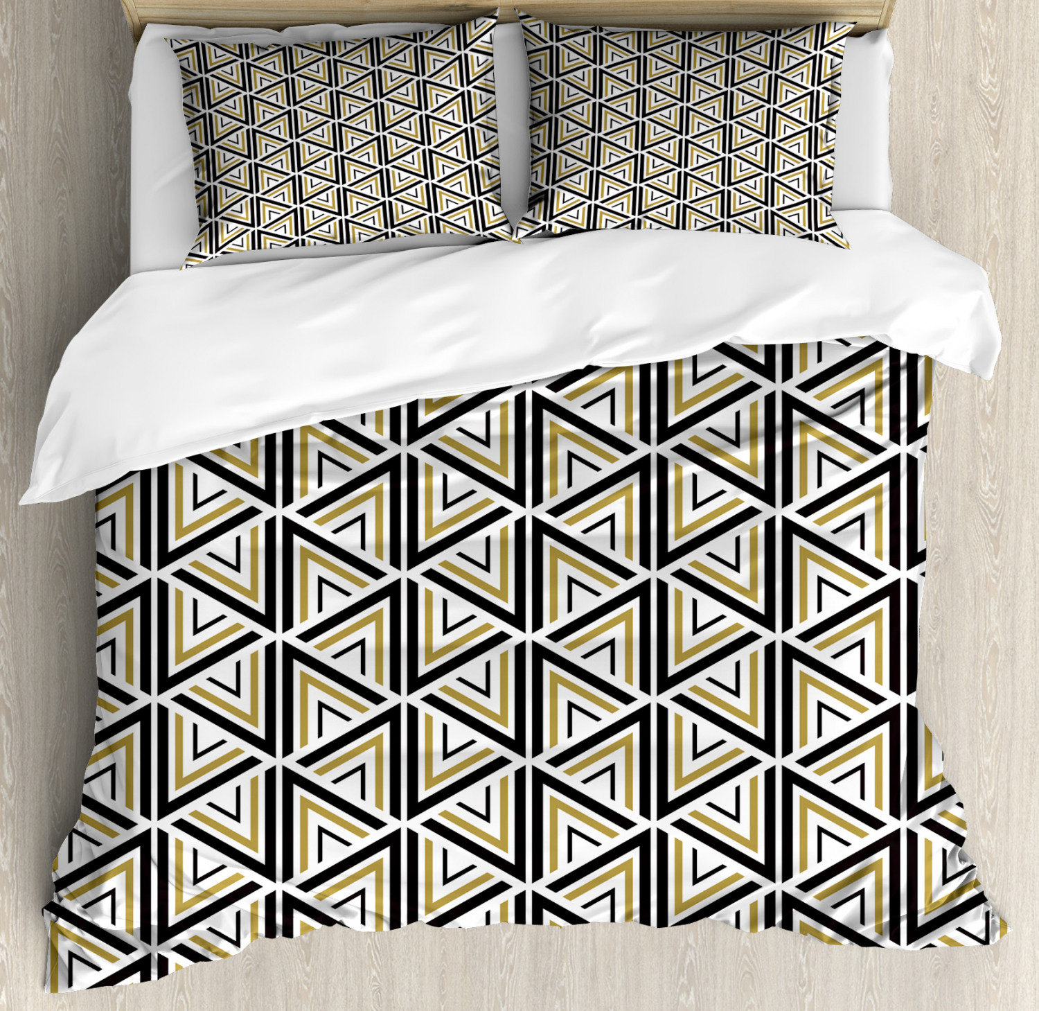 Modern Duvet Cover Set With Pillow Shams Triangle Shaped Lines