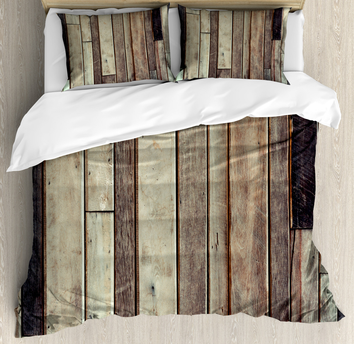 Wooden Duvet Cover Set With Pillow Shams American Western Style