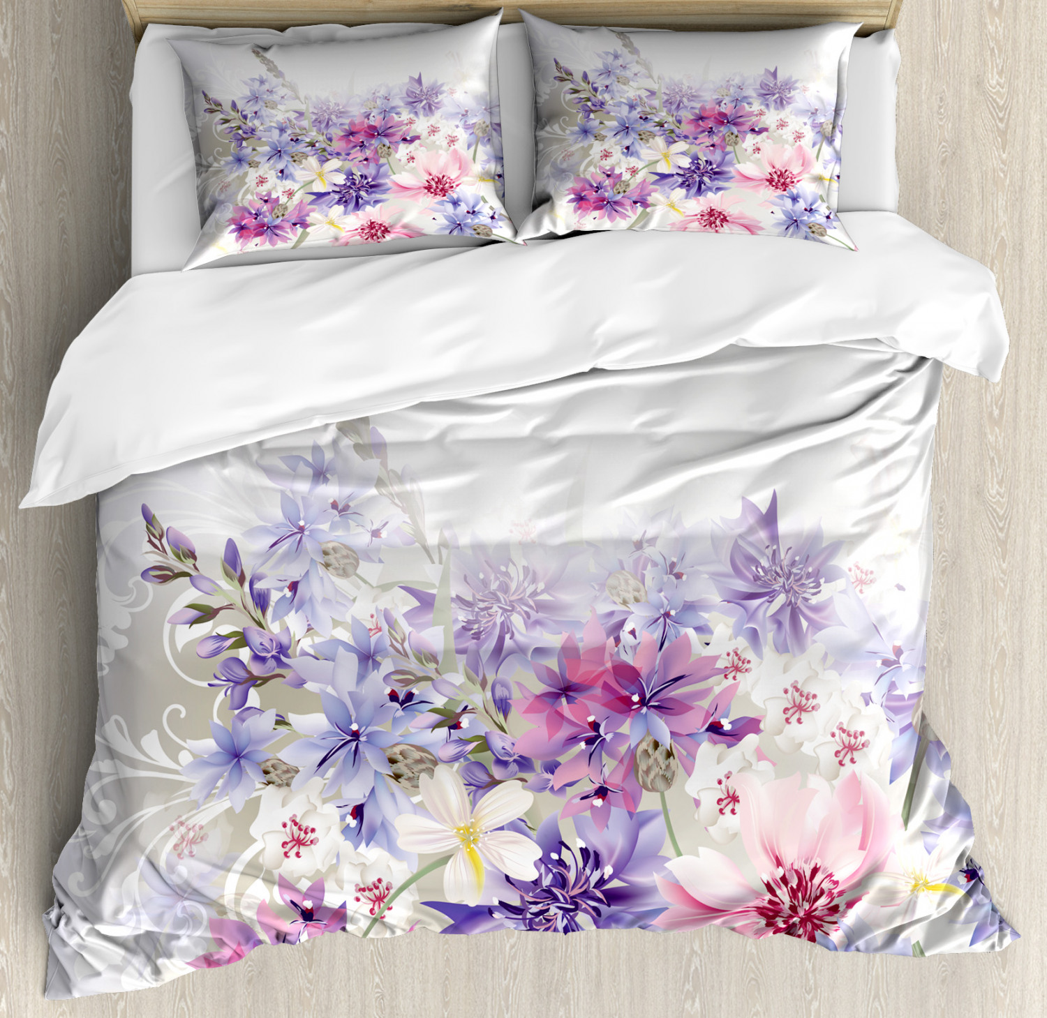 Lavender Duvet Cover Set With Pillow Shams Pink Purple Flowers