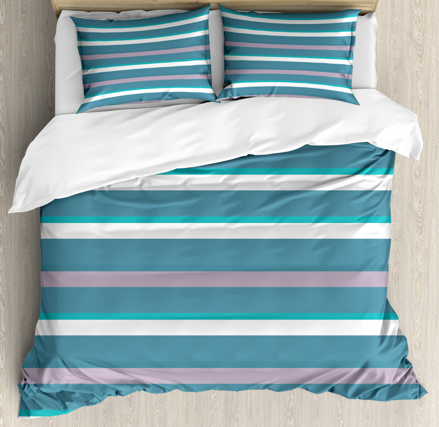 Striped Duvet Cover Set with Pillow Shams Turquoise Teal Pattern Print
