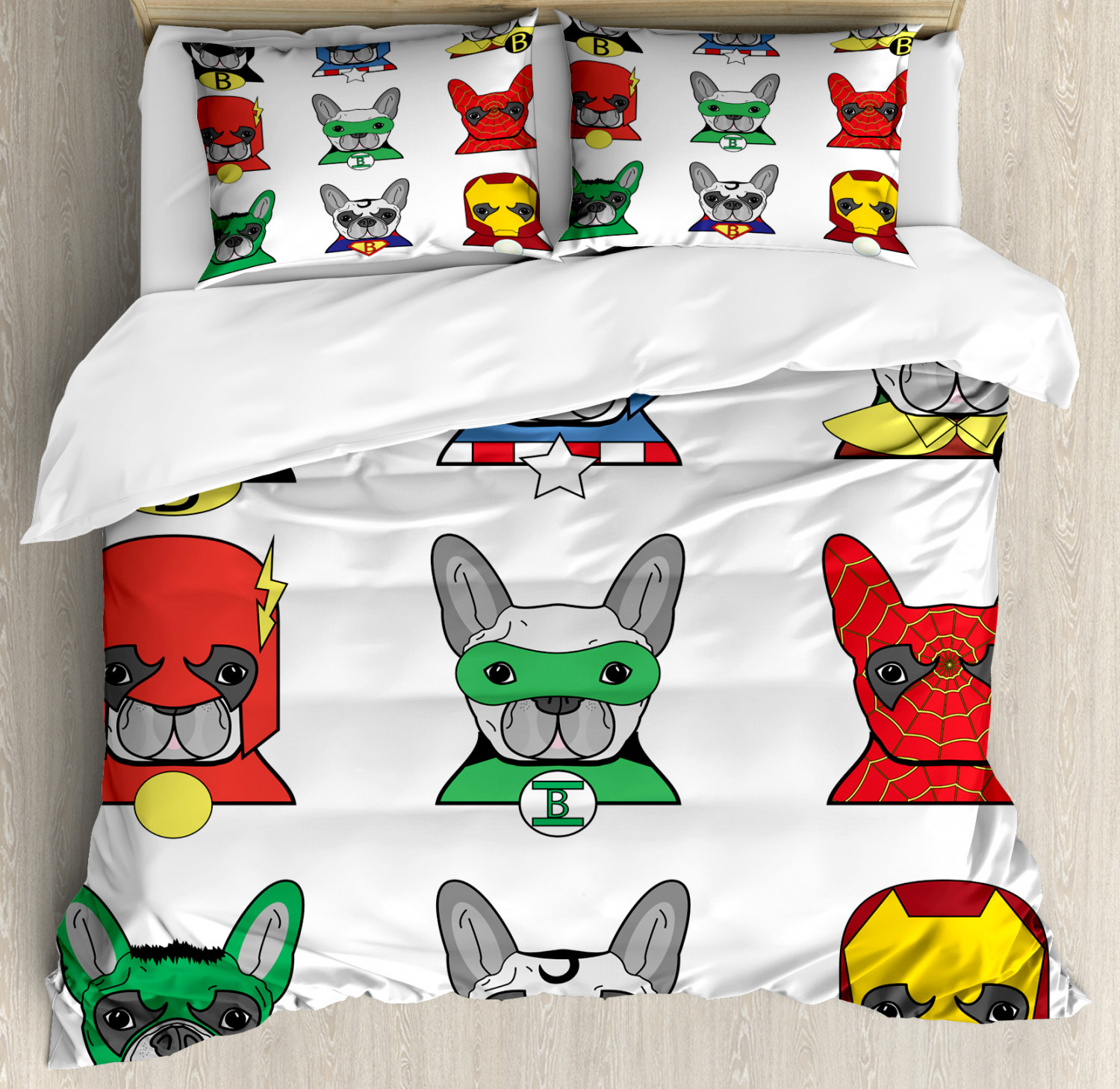 Superhero Duvet Cover Set With Pillow Shams Cartoon Bulldog Art