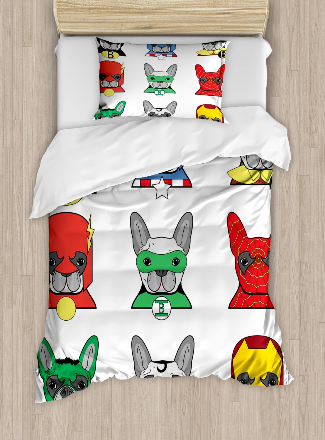 Superhero Duvet Cover Set With Pillow Shams Cartoon Bulldog Art