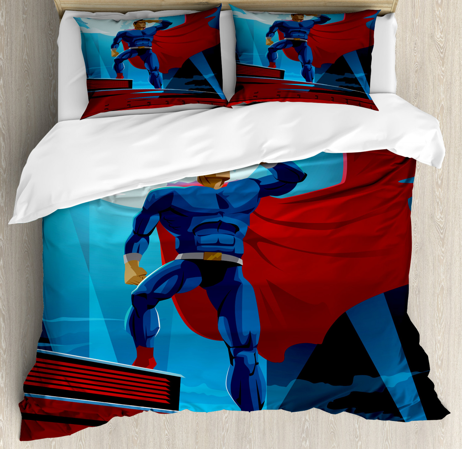 Details About Superhero Duvet Cover Set With Pillow Shams Retro Cartoon Heros Print