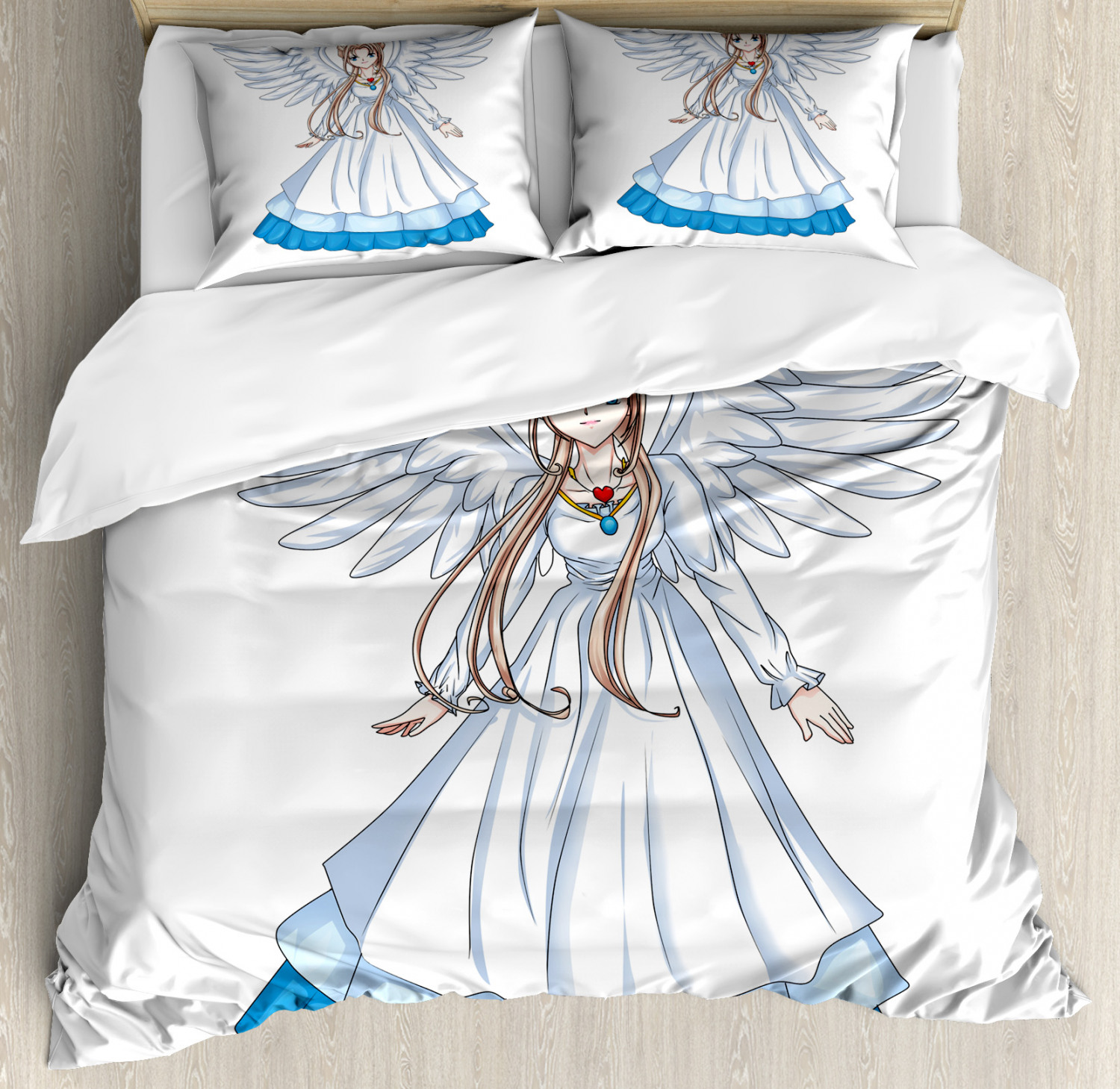 Anime Duvet Cover Set With Pillow Shams Cartoon With Angel