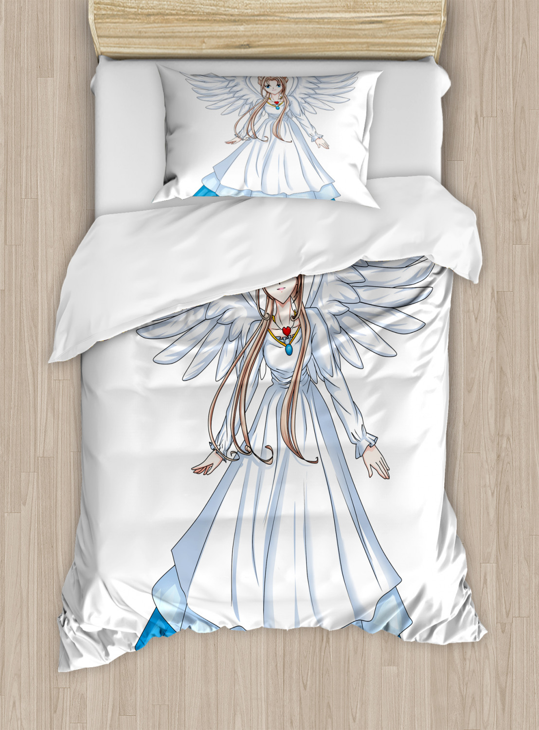 Anime Duvet Cover Set with Pillow Shams Cartoon with Angel Wings Print