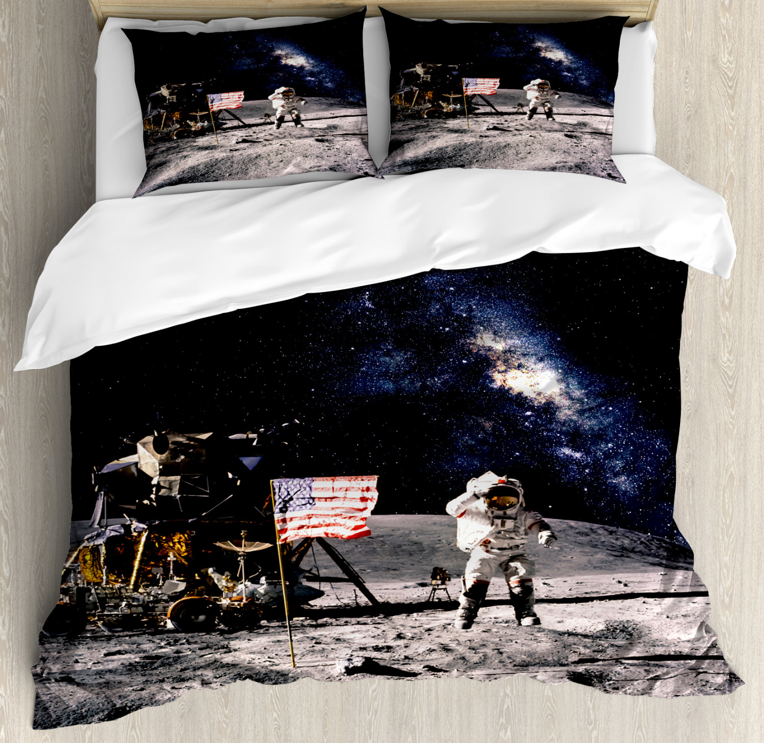 Galaxy Duvet Cover Set With Pillow Shams Rocket Travelling Space