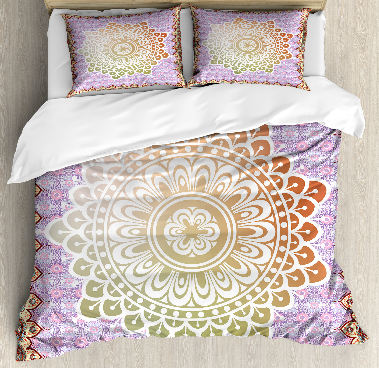 Ethnic Duvet Cover Set With Pillow Shams Floral Petal Form Nature