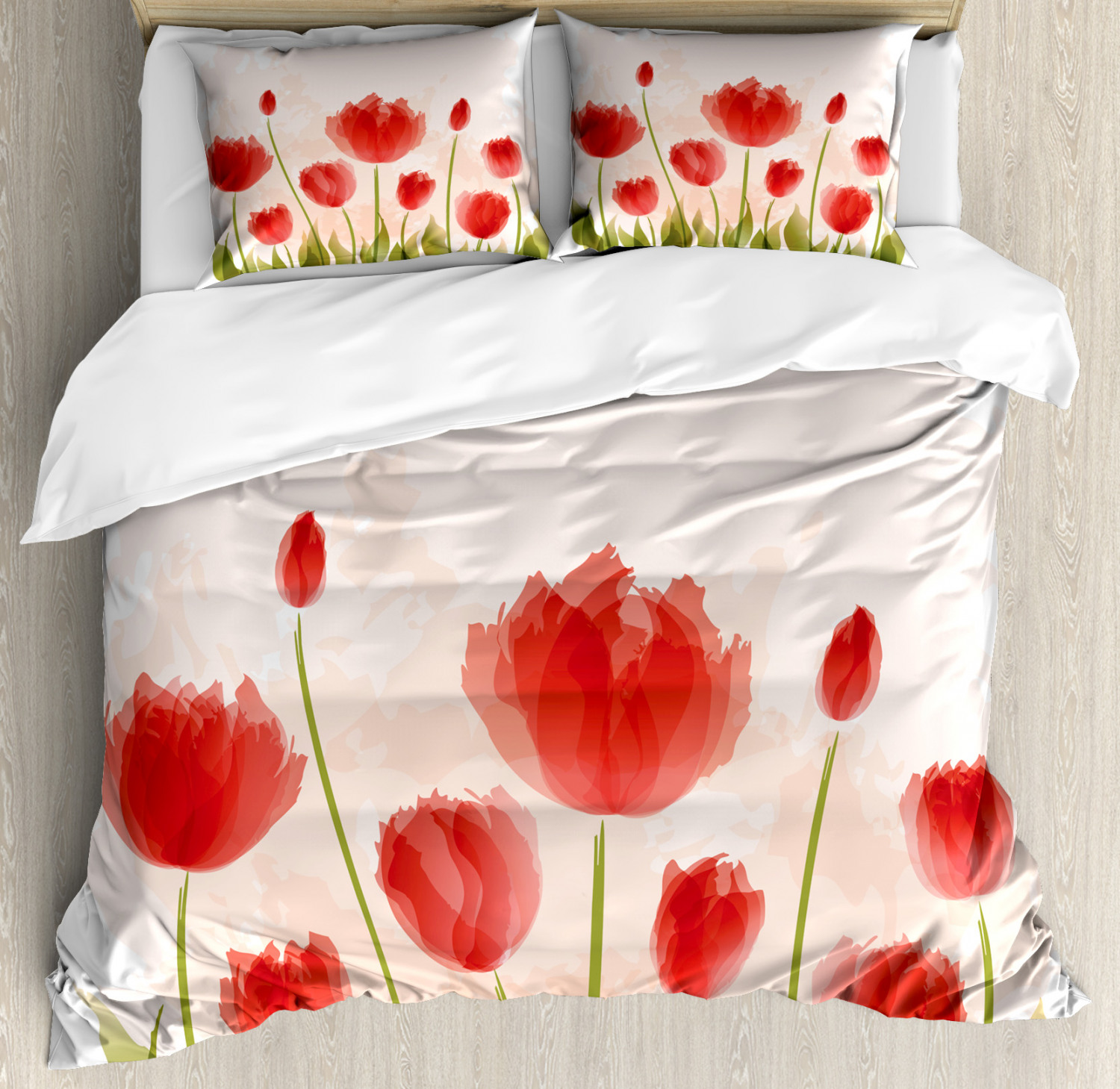 Floral Duvet Cover Set with Pillow Shams Romantic Tulip Blossoms Print Floral Duvet Cover Set with Pillow Shams Romantic Tulip Blossoms Print