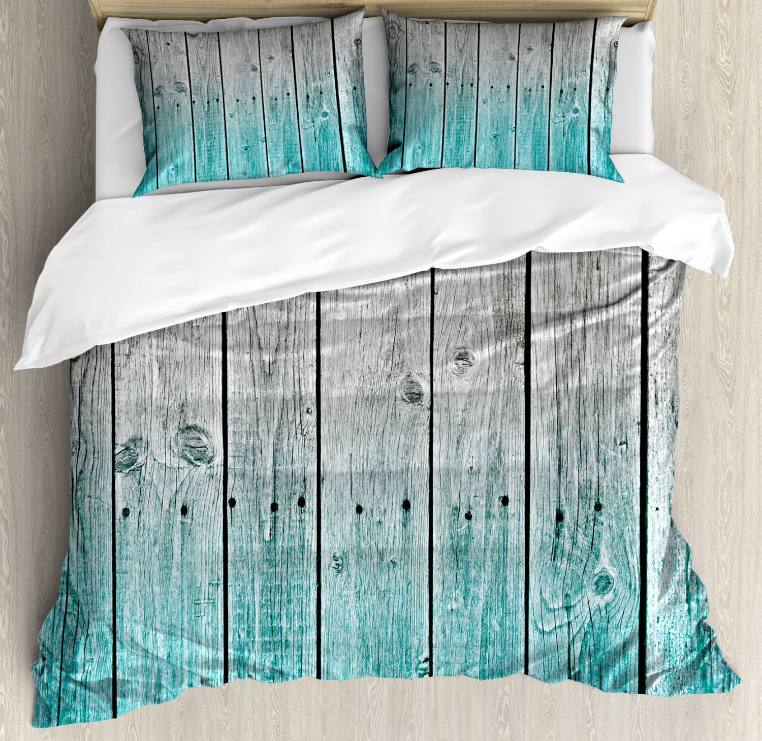 Rustic Duvet Cover Set With Pillow Shams Digital Wood Panels Print