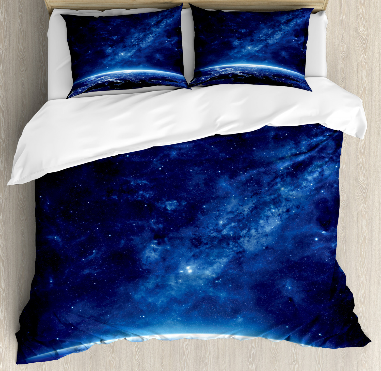 Space Duvet Cover Set with Pillow Shams Vibrant Milky Way Stars Print