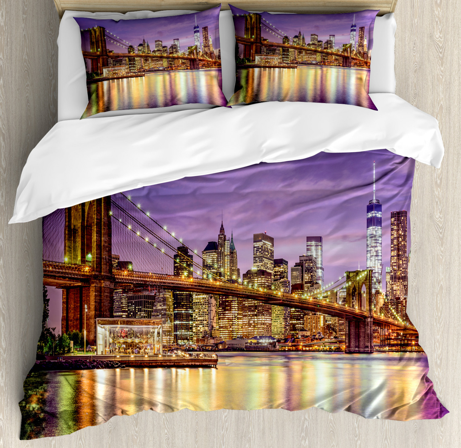 Citylife Duvet Cover Set with Pillow Shams Broadway Scenery NYC Print Citylife Duvet Cover Set with Pillow Shams Broadway Scenery NYC Print