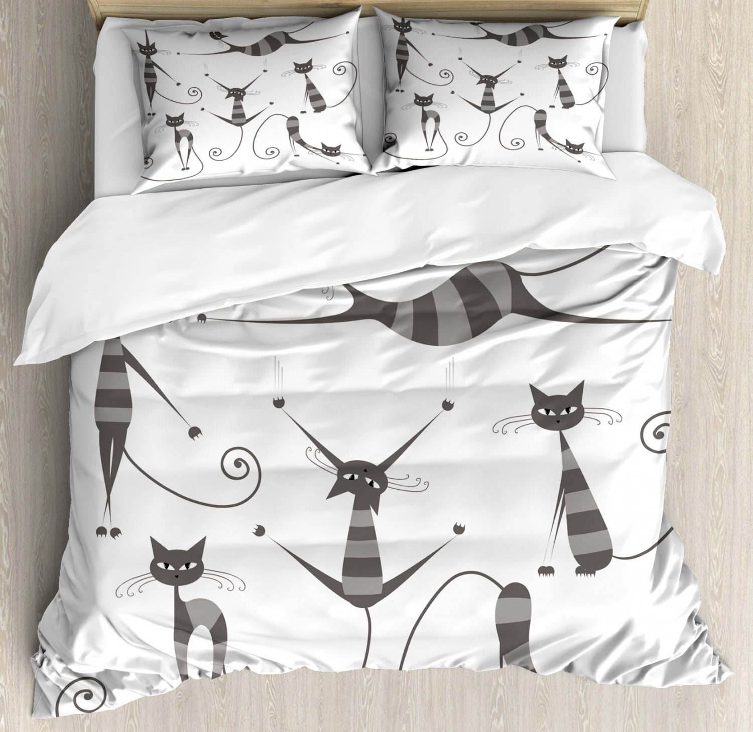 Animal Duvet Cover Set With Pillow Shams Funny Skinny Striped Cat