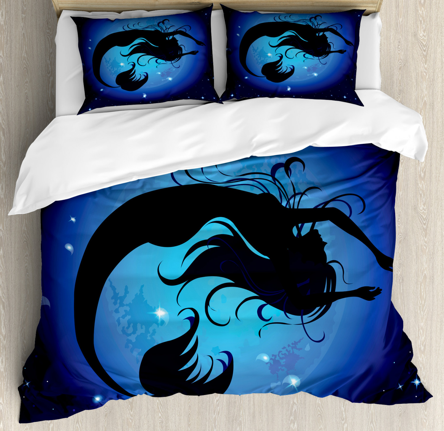 Ocean Duvet Cover Set with Pillow Shams Aquatic Girl Mermaid Print Ocean Duvet Cover Set with Pillow Shams Aquatic Girl Mermaid Print