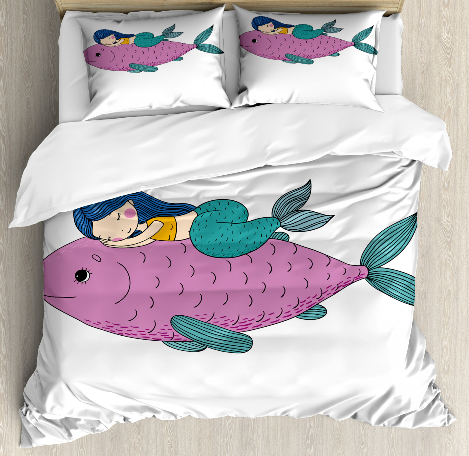 Mermaid Duvet Cover Set With Pillow Shams Baby Fish Kids Nursery