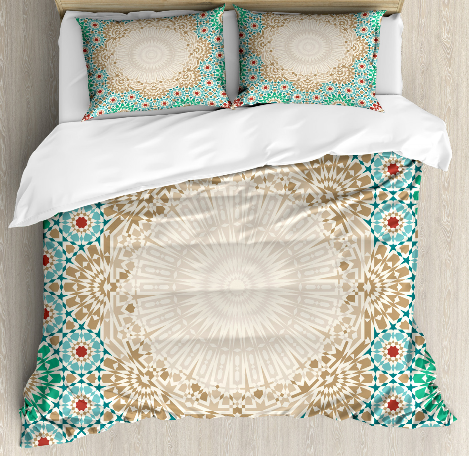 Boho Duvet Cover Set With Pillow Shams Antique Floral Mosaic Form