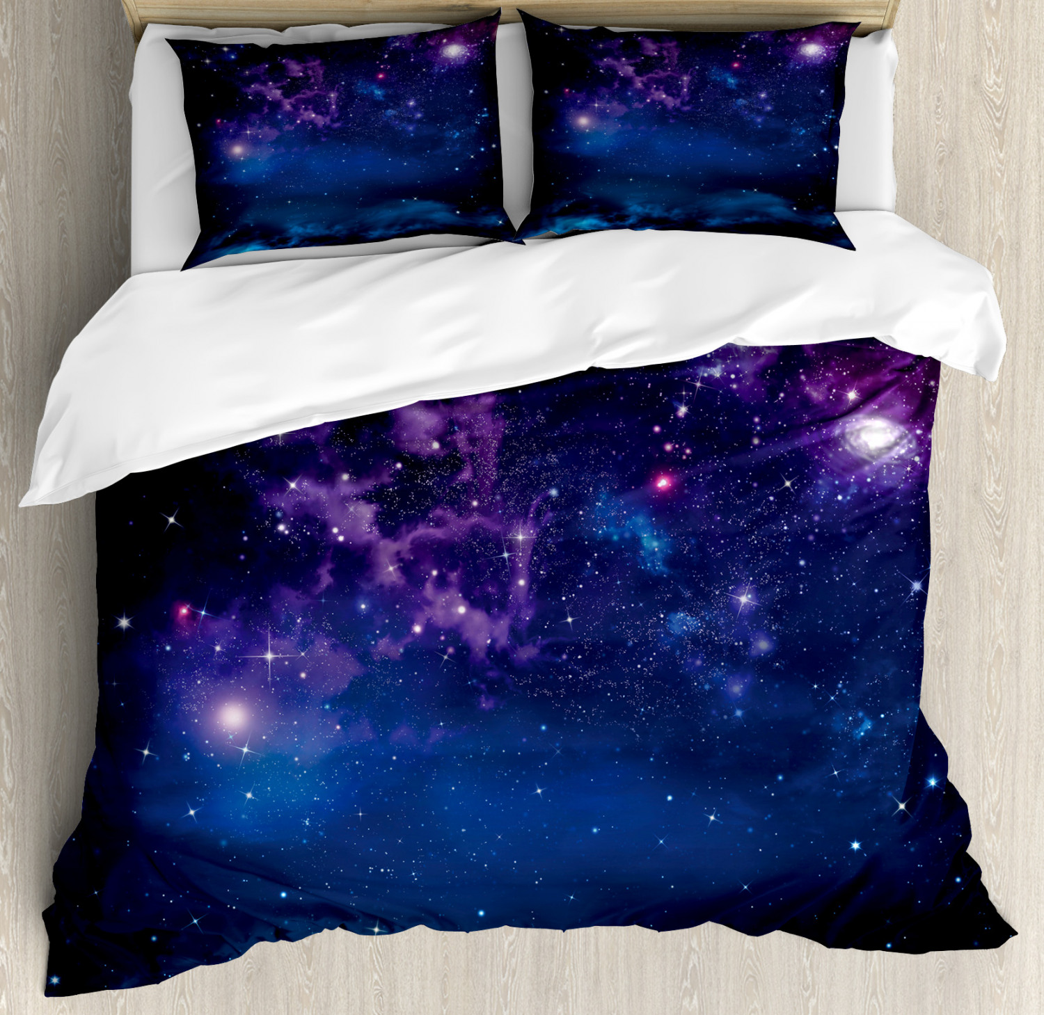 Space Duvet Cover Set with Pillow Shams Milky Way Themed Stars Print Space Duvet Cover Set with Pillow Shams Milky Way Themed Stars Print