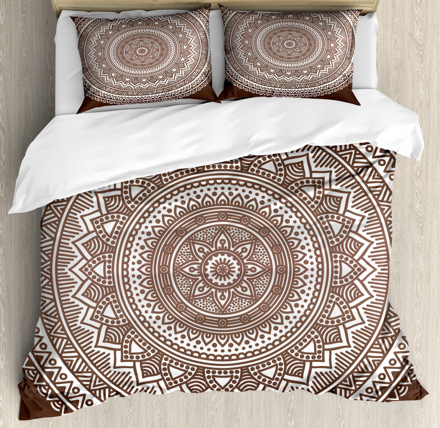 Ethnic Duvet Cover Set With Pillow Shams Detailed Round Flower