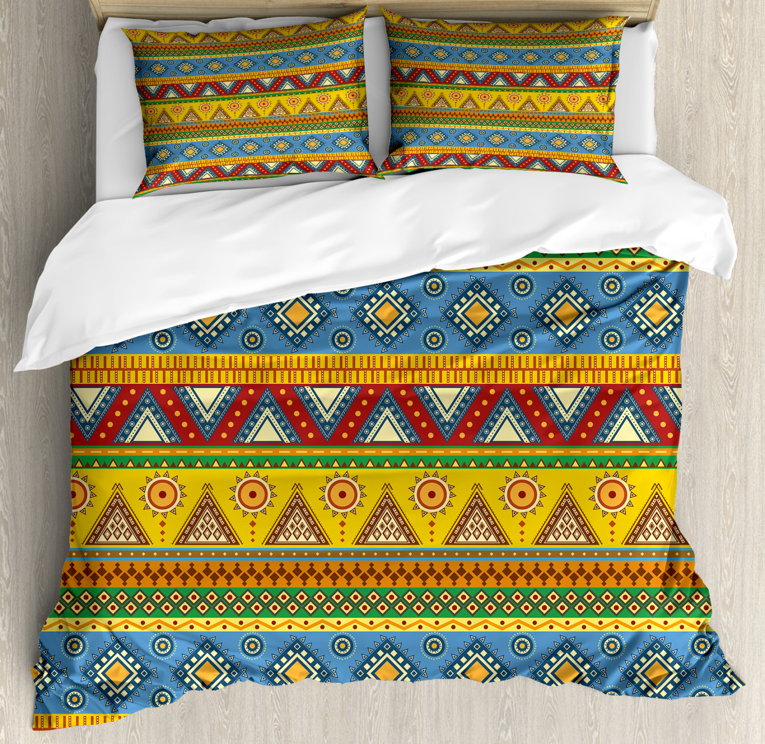 Aztec Duvet Cover Set With Pillow Shams Folk Motif Mexican Sun