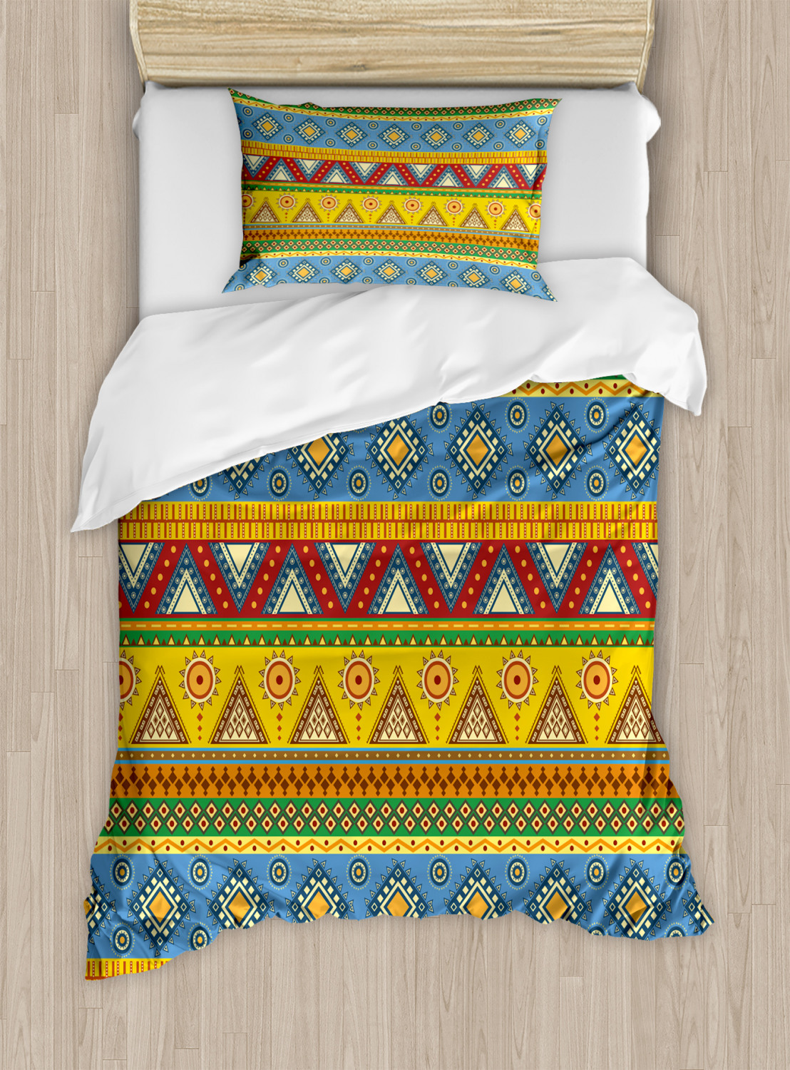 Aztec Duvet Cover Set With Pillow Shams Folk Motif Mexican Sun