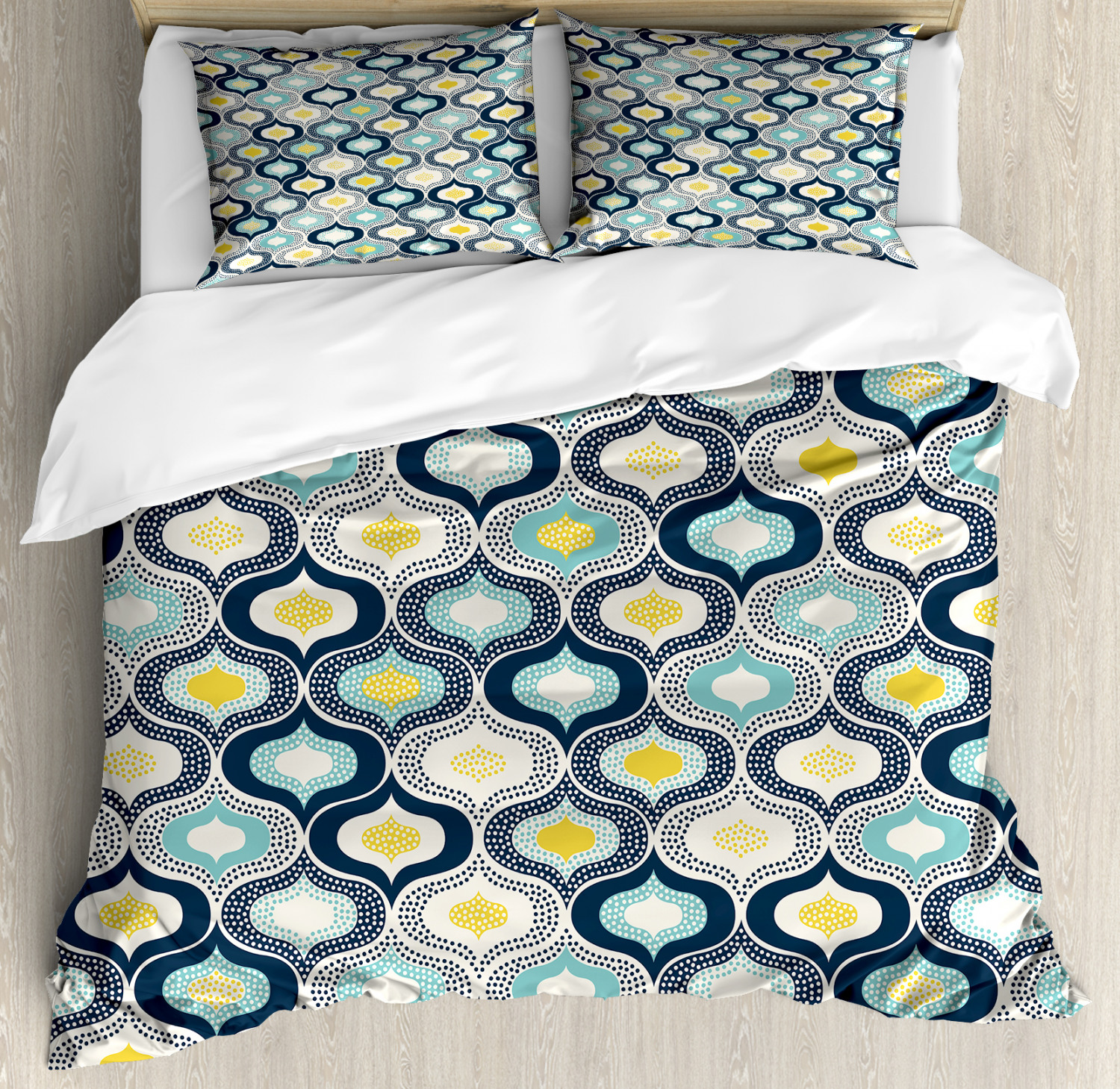 Modern Duvet Cover Set With Pillow Shams Morrocan Style Dots Art