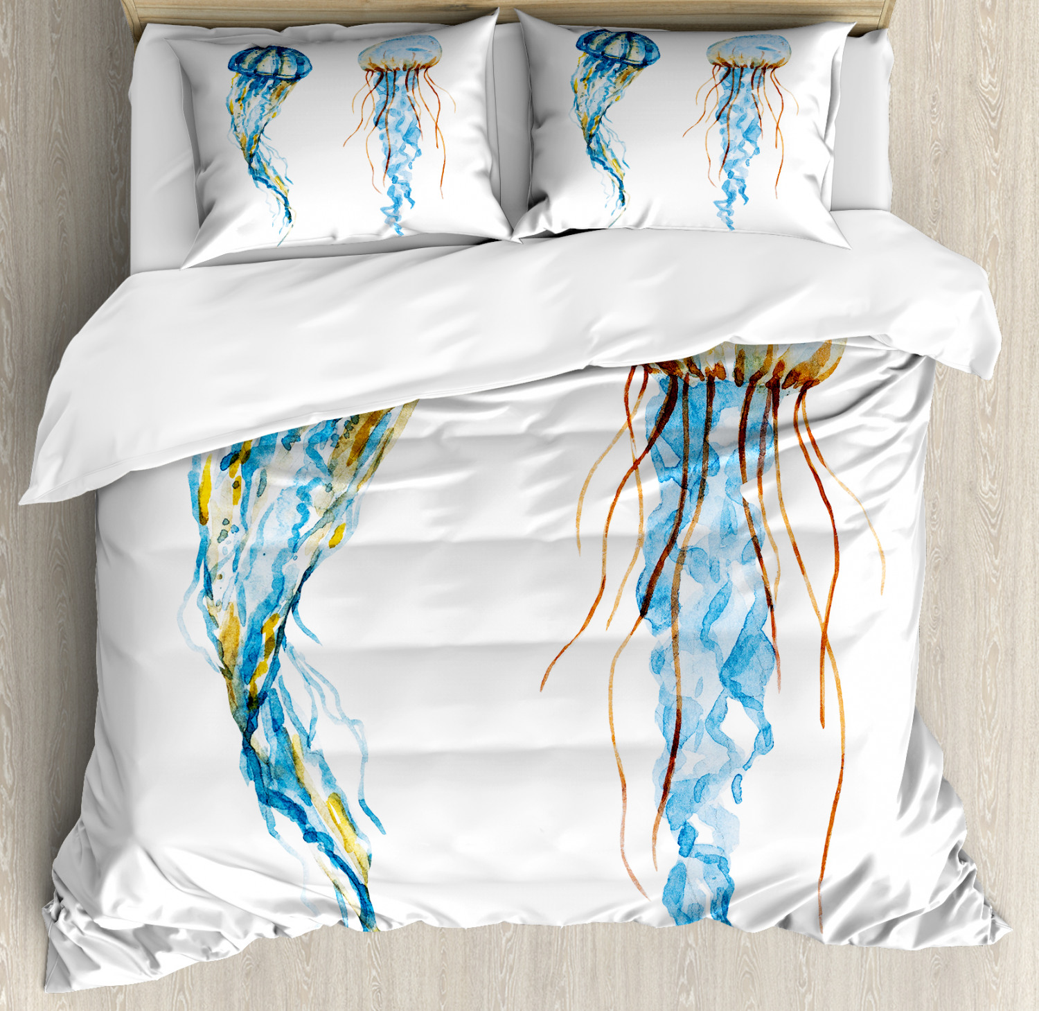 Nautical Duvet Cover Set With Pillow Shams Jellyfish Exotic Sea