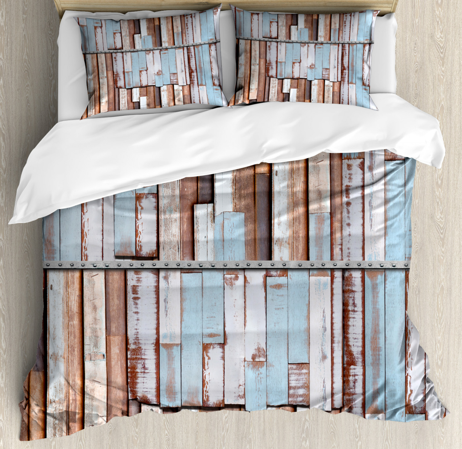 Rustic Duvet Cover Set With Pillow Shams Rusty Screw Wooden Style
