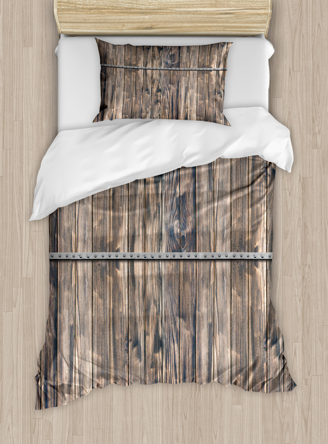 Rustic Duvet Cover Set With Pillow Shams Long Farmhouse Planks Print Ebay