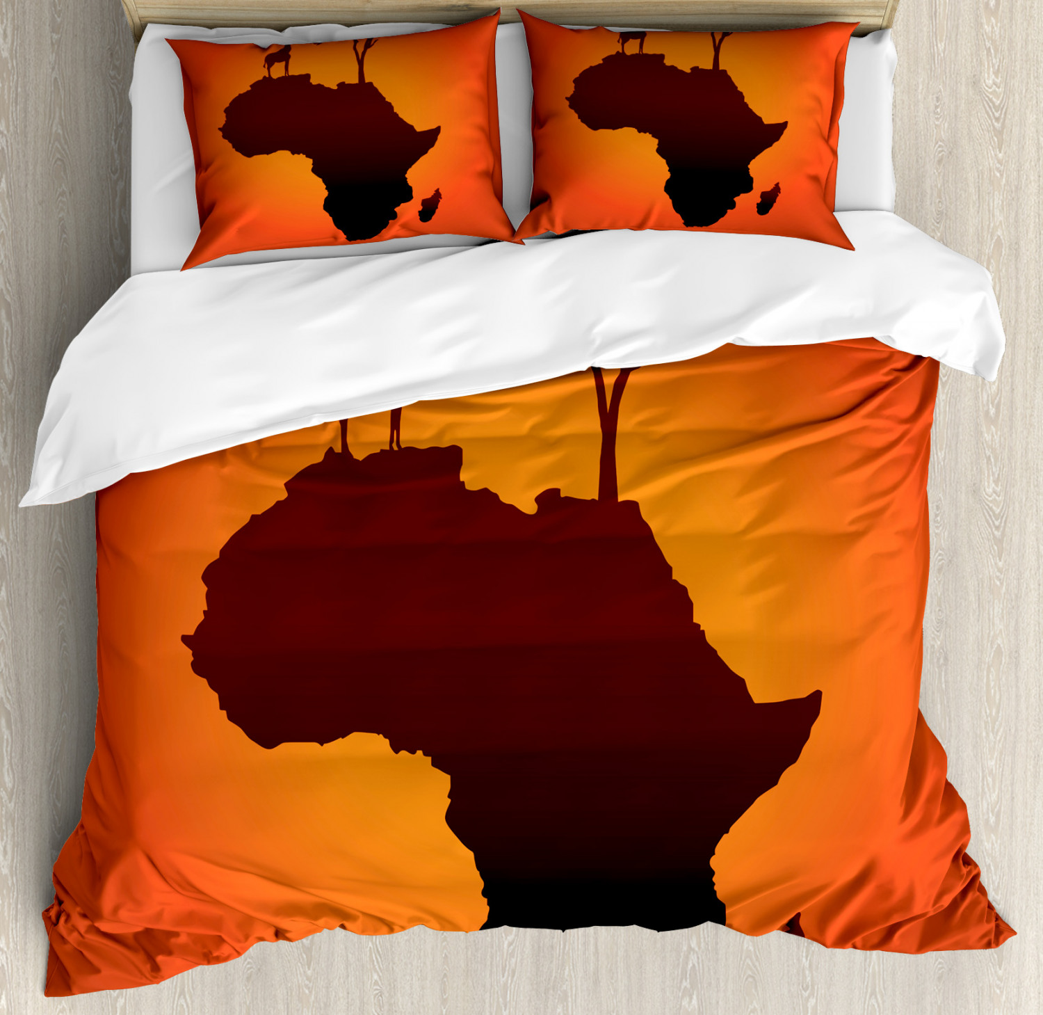 African Duvet Cover Set with Pillow Shams Safari Map Continent Print | eBay