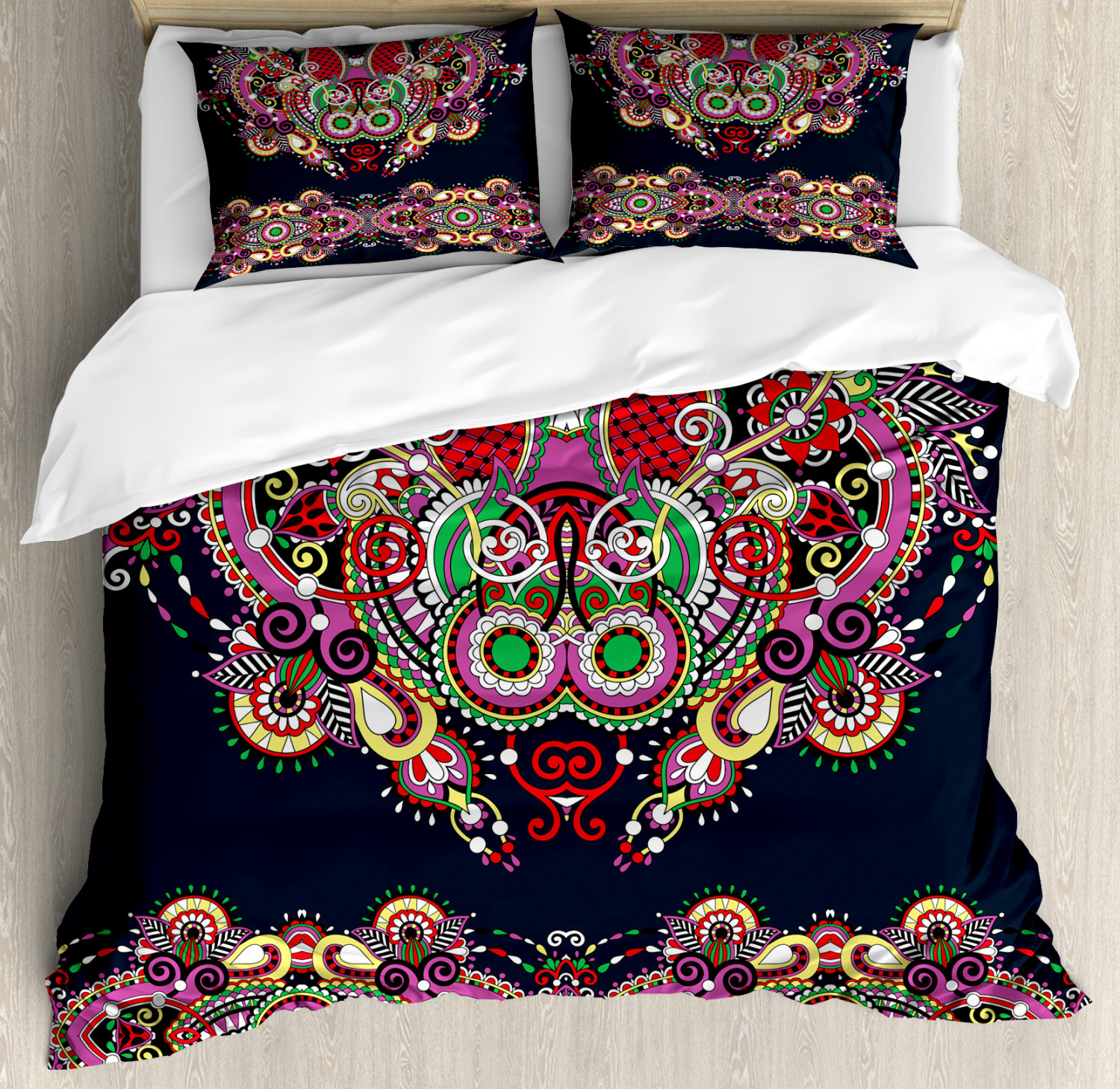 Ethnic Duvet Cover Set With Pillow Shams Ornate Paisley Features