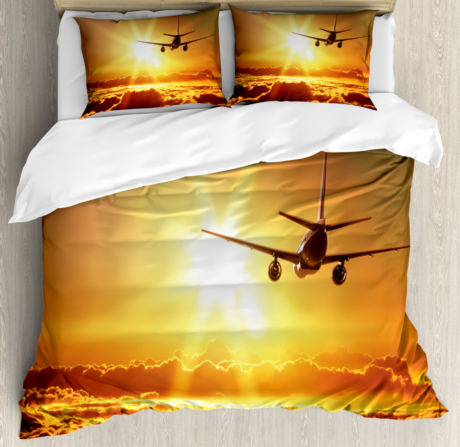 Scenery Duvet Cover Set with Pillow Shams Widebody Jet Air Plane Print