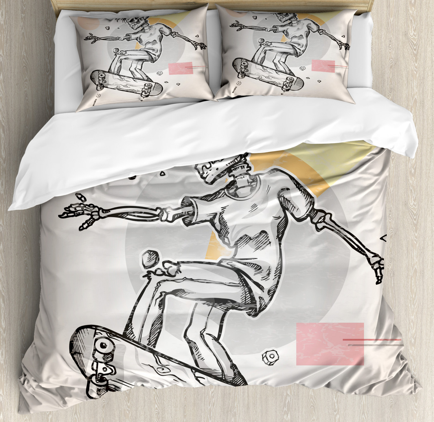 Skull Duvet Cover Set With Pillow Shams Skating Skeleton Boy Print