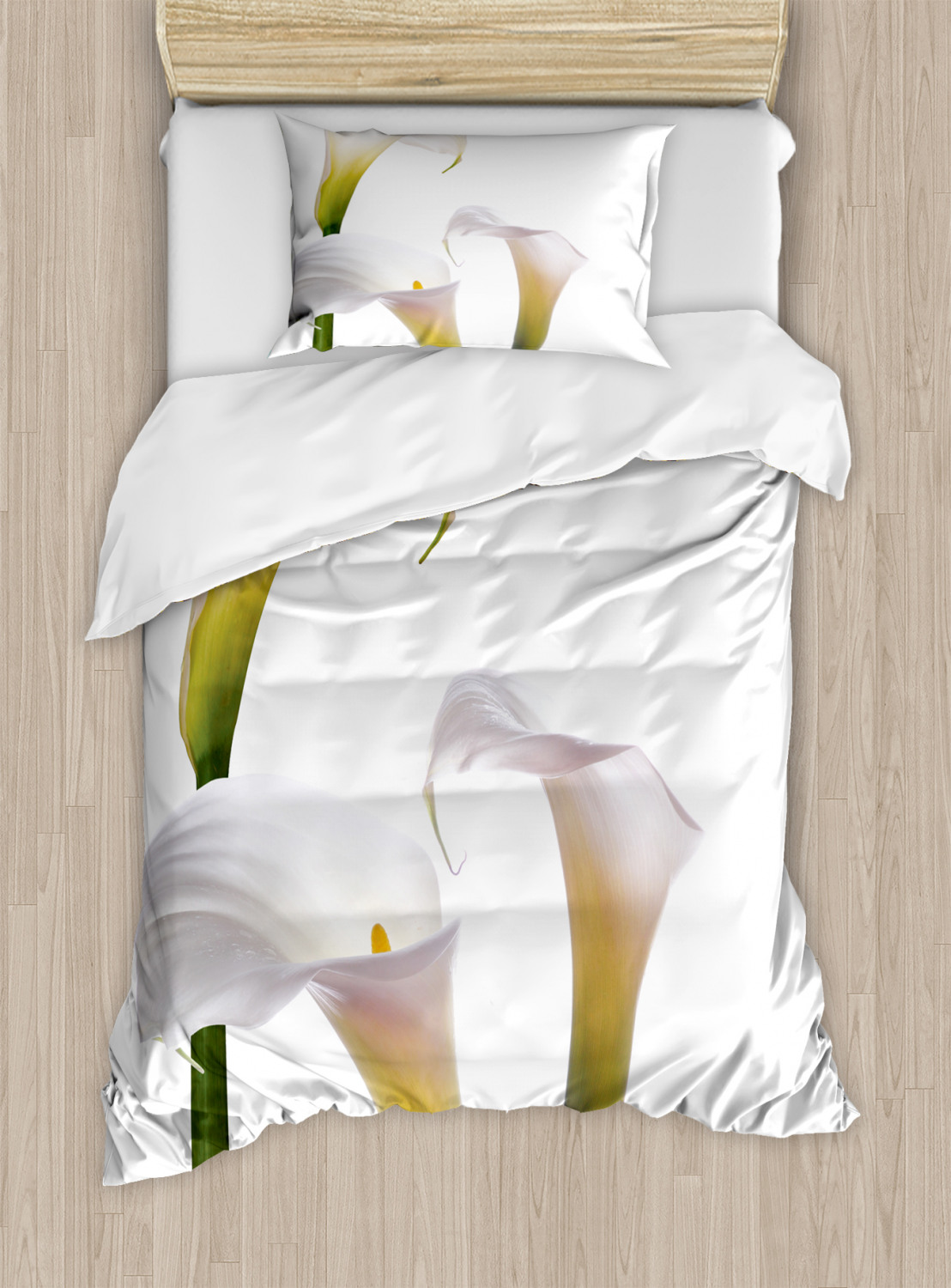 Flower Quilted Bedspread & Pillow Shams Set Calla Lilies Romantic Print 