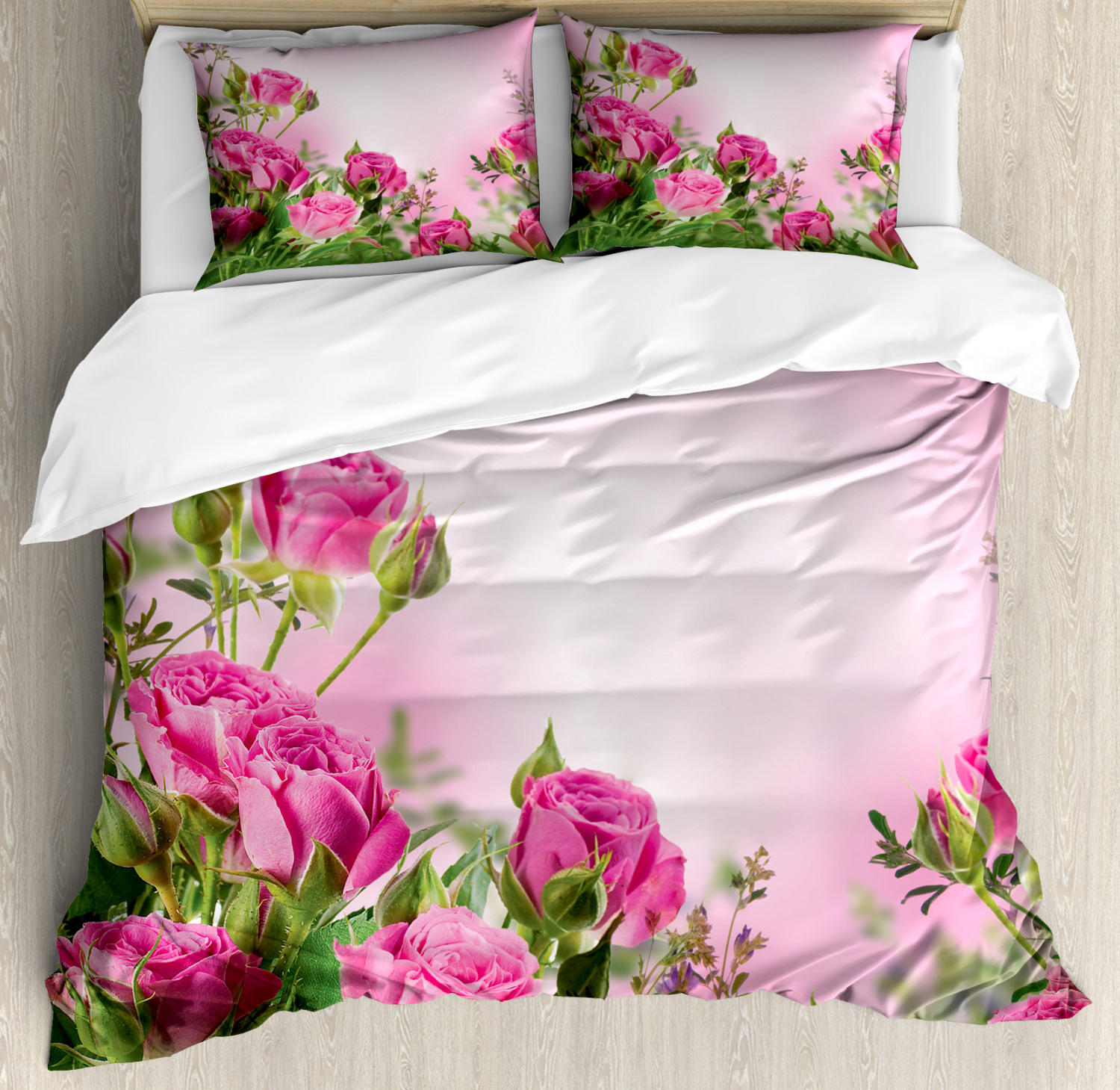 Flower Duvet Cover Set with Pillow Shams Spring Season Roses Buds Print ...